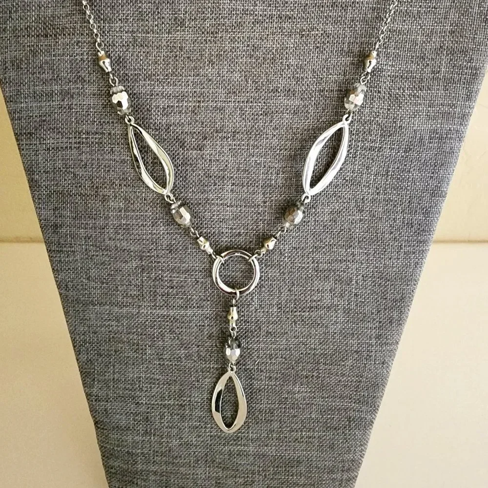 Retired Lia Sophia ESCAPADE BEGUILE Silver Y Drop Beaded Dressy Necklace